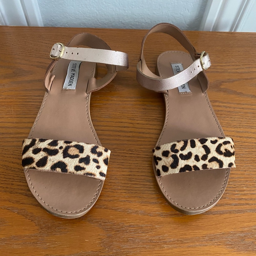 Steve Madden Leopard Print Sandals - Brown and Cream
